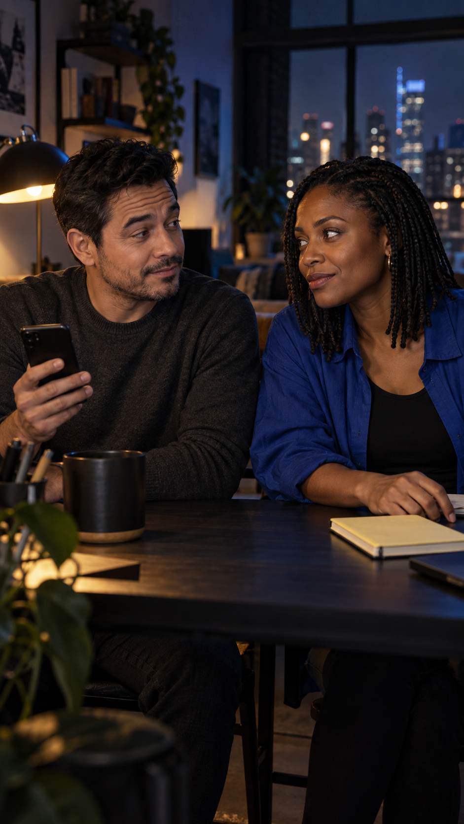 Fictional friends Nico and Tess challenge each other's market conversation